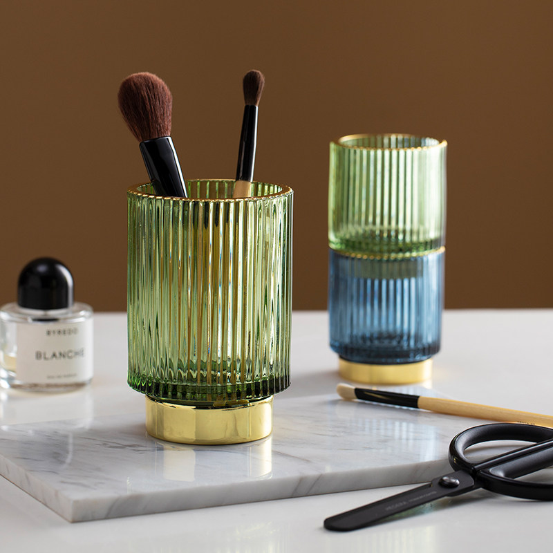 Mi Upright Wind Things Nordic Retro Phnom Penh Glass Pen Holder Women Ins table swing piece containing barrel light lavish make-up brush drum-Taobao