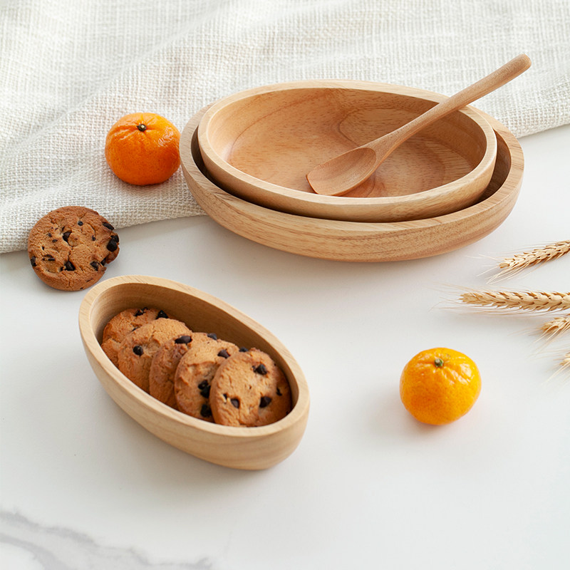 Mili Feng Japanese Dessert Bowl Snacks Disk with Solid Wood Rubber Wood Sushi Disk Oval Disk
