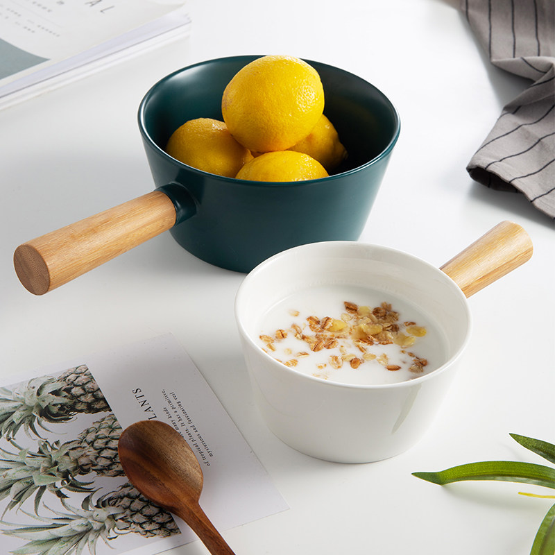 Milap Wind with handle retro ceramic cutlery Home Handle Handle Breakfast Bowl Yogurt cereal Cereal Fruit Salad Bowl-Taobao