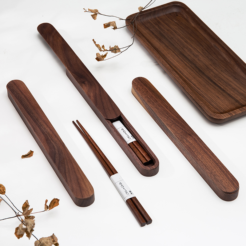 Mi Upright Wind Things Travel Chopsticks Box Portable Carry-on Box Black Walnuts Solid Wood Pointed High-grade Wood Chopsticks Single-Taobao