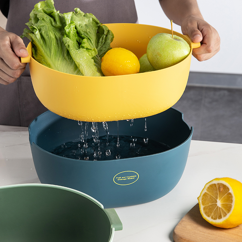 Milap Wind Bilayer Washing Basin Drain Basket Dish basket Kitchen Home Living Room Fruit Pan Wash Fruit Water Filtration Basket-Taobao