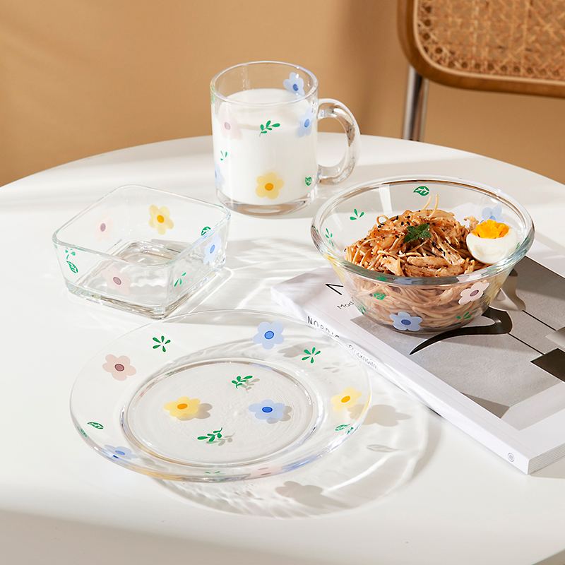 Mili Fang Glass Bowl in Windows Cute Household Transparent Breakfast Cup Oats Fruit Salad Bowl