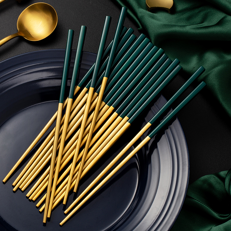 Mi Lifeng Things Ins Wind 304 Stainless Steel Chopsticks Non-slip Anti-Mold Retro Green Home High-end Chopsticks 10 Double Loaded With-Taobao