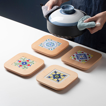 Mili Fengwu Creative Retro Solid Wood Ceramic Insulation Mat Large Bowl Mat Kitchen Household Anti-scalding Placemat Pot Mat