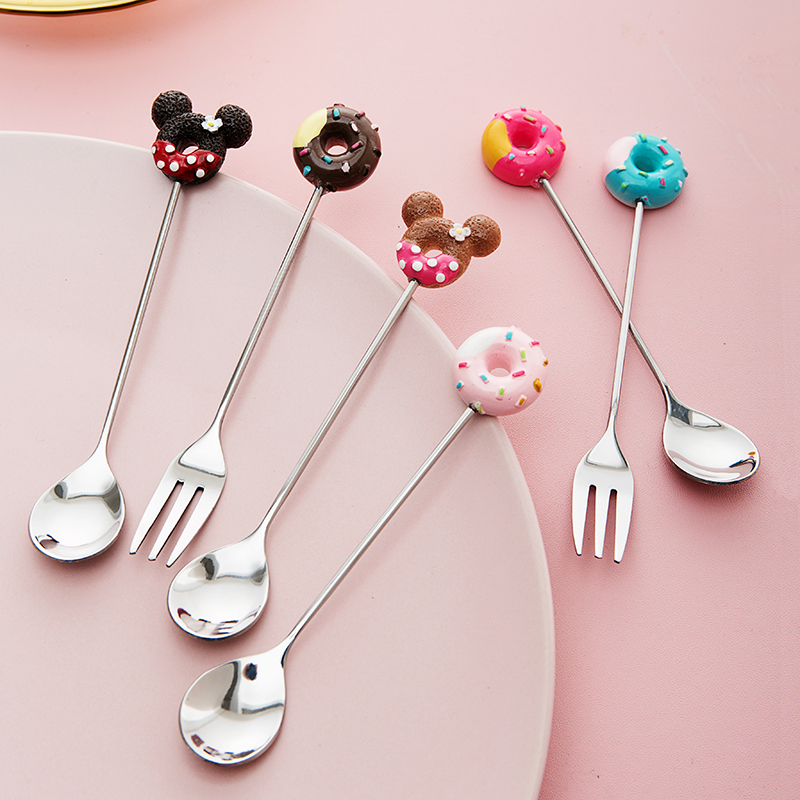 Milap Wind Creative Cartoon Teenage Girl Hearts Fruit Fork Donuts Sweet Spoonful Spoon Cute Little Fork Cake Spoon