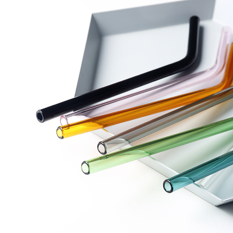 Mi Li Fengwu ins Nordic creative colored glass straw heat-resistant high temperature resistant transparent elbow juice drinking pipe