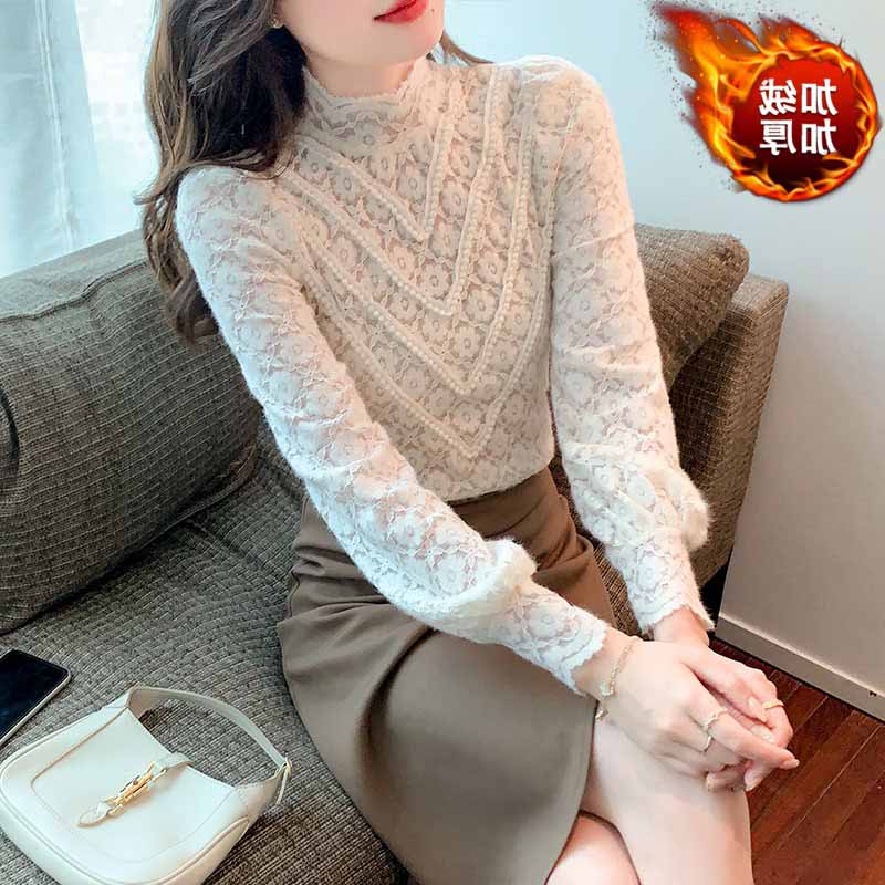 Bascool Temperament Foreign Pie Fashion Thickening Upright Lead Long Sleeve Lace Woman 2021 Autumn Winter New Nehitch