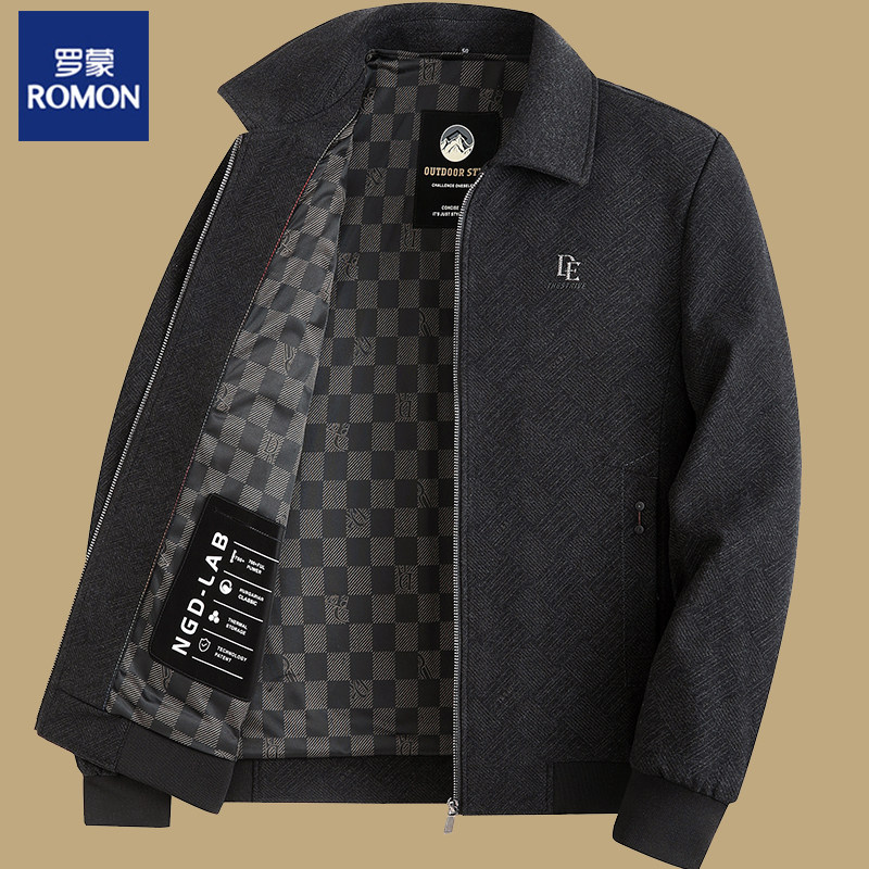 Куртка с лацканами Romon dad wear, мужские деловые повседневные осенние и зимние модели, мужская шерстяная куртка среднего и пожилого возраста, топ