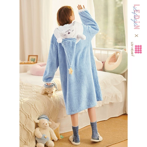 乐町 Демисезонный банный халат, коралловая бархатная зимняя милая пижама