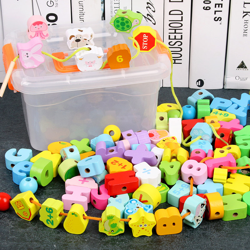 Baby toys 1-3 years old educational intelligence string beads baby children threading building blocks 3-6 years old boys and girls wear wooden beads