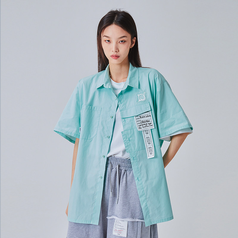 LKONE Original design Tide Cards Short Sleeve Shirt Summer Blue National Tide Casual Lovers Dress Coats Men and women