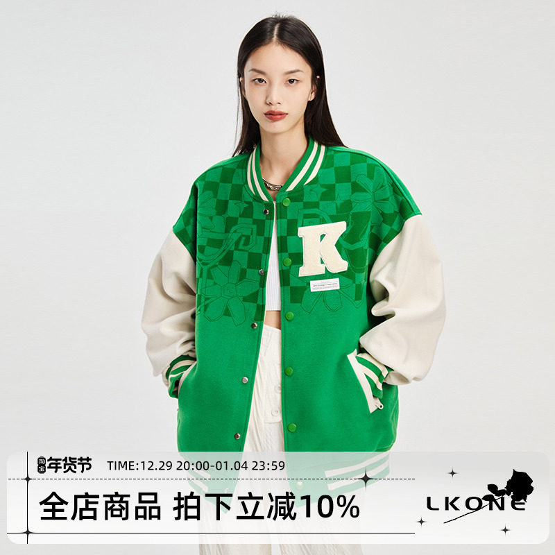 LKONE quilted winter original tide brand baseball uniform jacket autumn couple coat wool stitching men and women the same style