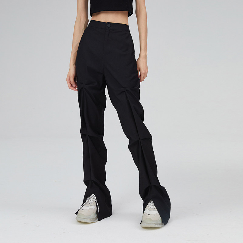 LKONE original design tide brand pleated trousers 2021 summer new national tide split mopping long casual pants