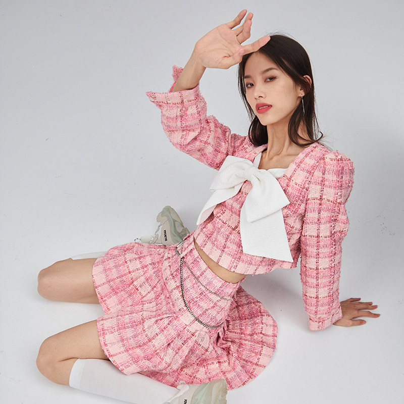 LKONE Original Sweet Spice Girl Xiaoxiangfeng Bow Knot Suit Skirt Summer Light Luxury High-end Fashion Net Red Two-piece Set