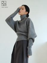ROEY WANG heavy warm double-sided pure wool pullover turtleneck waist elastic fashionable sweater_machine washable