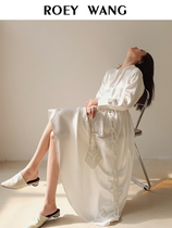 ROEYWANG three acetic acid temperament dress female 2020 new Korean version design sense satin slim long skirt