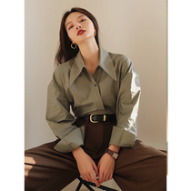 ROEY WANG early spring pointed collar shirt female design sense niche loose shirt retro Hong Kong long sleeve top