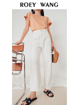 ROEY WANG White jeans womens leggings high waist Korean version of tide ankle-length pants slim Joker casual pants