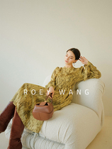 ROEYWANG2021 early spring French double-layer imported yarn animal pattern waist long ruffle dress