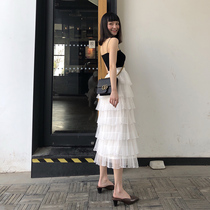 RUI WANG mesh skirt 2019 new summer vintage white cake skirt multi-level half-length dress female autumn