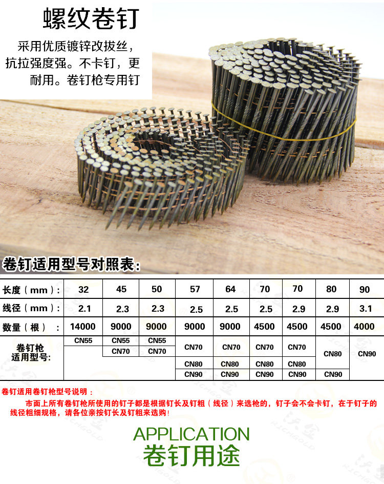 Гвозди 美特气动卷钉 螺纹cn55 cn70 cn80 cn90 cn100圆钉 木工托盘钉子 U.s. special
