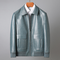 2021 Autumn Winter New Haining Leather Leather Mens Lake Blue Sheepskin Lapel Plus Size Leather Jacket Jacket