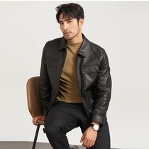 Autumn new high quality shark pattern sheep leather Haining leather jacket mens lapel locomotive leather jacket jacket