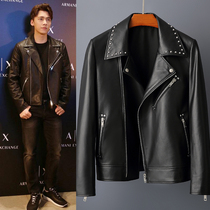 GD Li Yifeng same leather SLP wind jacket slim Korean fashion men rivets short leather motorcycle jacket