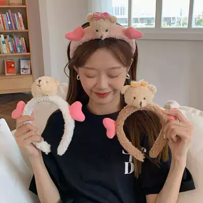 Super cute bear hair hoop three-dimensional cartoon plush doll hair hoop girl heart wash face hairclip wide edge hair accessories Japan and South Korea