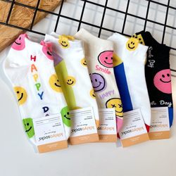 kikiya girls socks cute color matching smiley socks Korea Dongdaemun colorful invisible socks thin cotton 1101