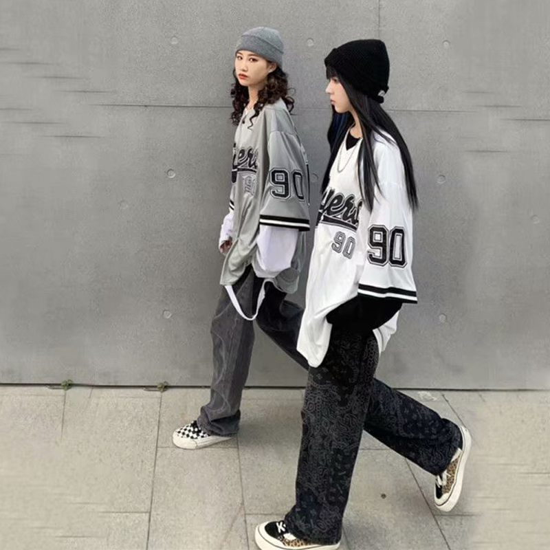 American High Street Hip-Hop Baseball Collar Short-Sleeved Shirt Jacket for Men and Women Oversize Hip-Hop Street Dance Drapey Shirt