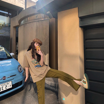 Fat sister radish pants spring new 2021 large size womens high waist wide leg straight pants loose thin tide