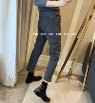 Fat sister large size womens clothing 2021 new velvet winter high-waisted jeans straight tube cigarette tube pants thin pants women