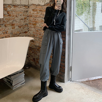 Fat sister mm size womens loose straight trousers autumn clothes 2021 New High waist drape wide leg pants show thin tide