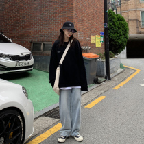 Fat sister 2021 spring new large size womens loose thigh thick pants wide leg jeans women show thin tide