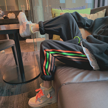 Fat sister large size radish pants spring new 2021 womens high waist wide leg Harun womens pants loose thin tide