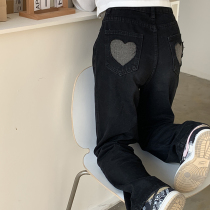 Fat sister plus size jeans spring new 2021 womens loose high waist straight wide leg pants show thin tide