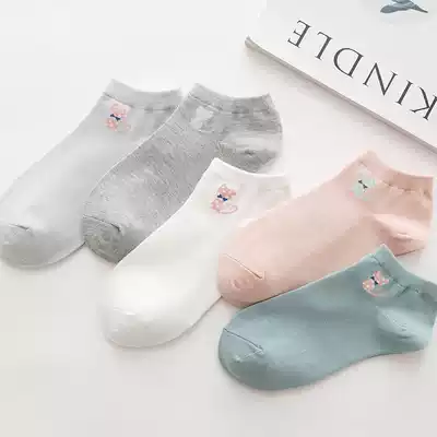 Women's invisible boat Socks, short socks, Bean socks, spring and summer ultra-thin cotton junior high school students, low-top anti-odor