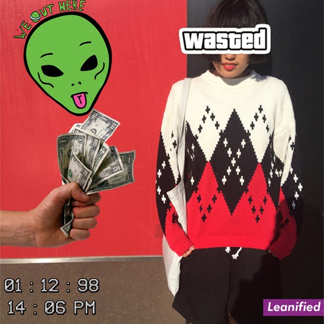 The United States has enough super-sharp red and white lattice geometric small lantern sleeve sweater