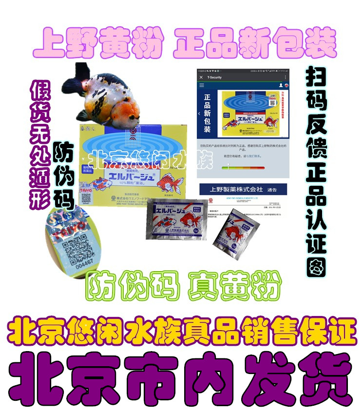 Japan Ueno yellow powder with anti-counterfeiting code new packaging goldfish Koi cold water fish White spot white film water mildew meat fish medicine