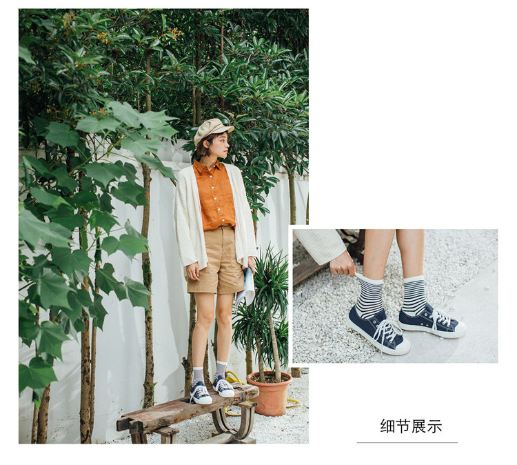 Vớ mùa thu cotton nữ Nghệ thuật retro Nhật Bản vớ của phụ nữ chải bông pinstripes cọc cơ bản của vớ nữ vớ - Vớ sợi tre vớ nữ