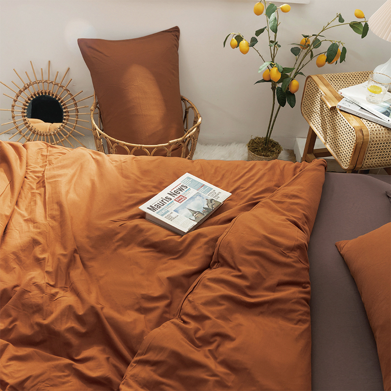 Spring and autumn nude sleep bed tasted 4 pieces of pure cotton pure colour knit cotton tiangercotton Nordic minima cover bed linen