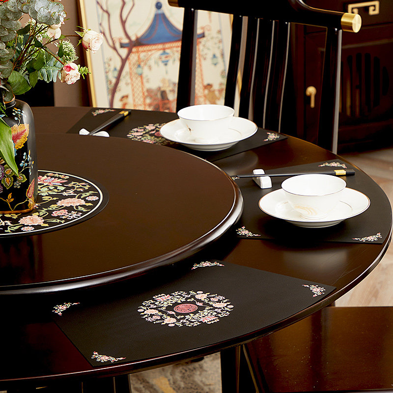 New Chinese round table fan-shaped placemat high-grade Chinese G84 Chinese wind waterproof oilproof home leather insulation mat