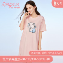 Lanzuri 2022 Summer new sleeping dress Womens pure cotton Home Comforts Short Sleeve Round Collar Pyjamas Easy Comfort and Exterior Wear