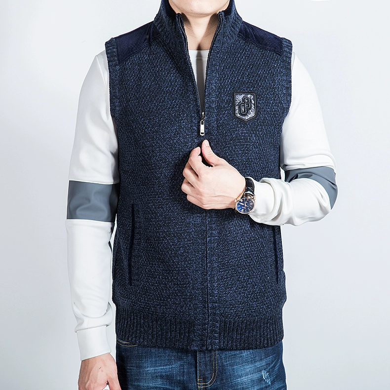 Áo vest nam mùa đông cộng với áo len cashmere trung niên dệt kim áo len đệm ấm áp không tay cha áo khoác len dáng dài hàn quốc