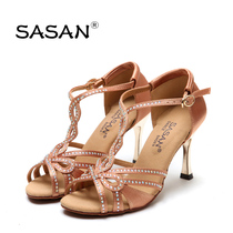 SASAN Sa Sprinkle Plated Gold Root Womens Scalding Brocade Adult Latin Shoes Female Style High Heel Dance Shoes