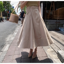 In momo spring womens meat thin A-line silhouette skirt temperament lady with belt umbrella skirt