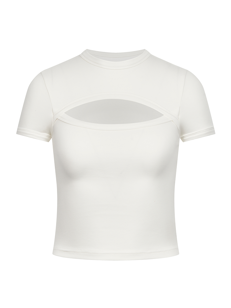 SANSFRONTIERES "KIM T-Shirt" hollow design high-waist short shoulder slim T-shirt