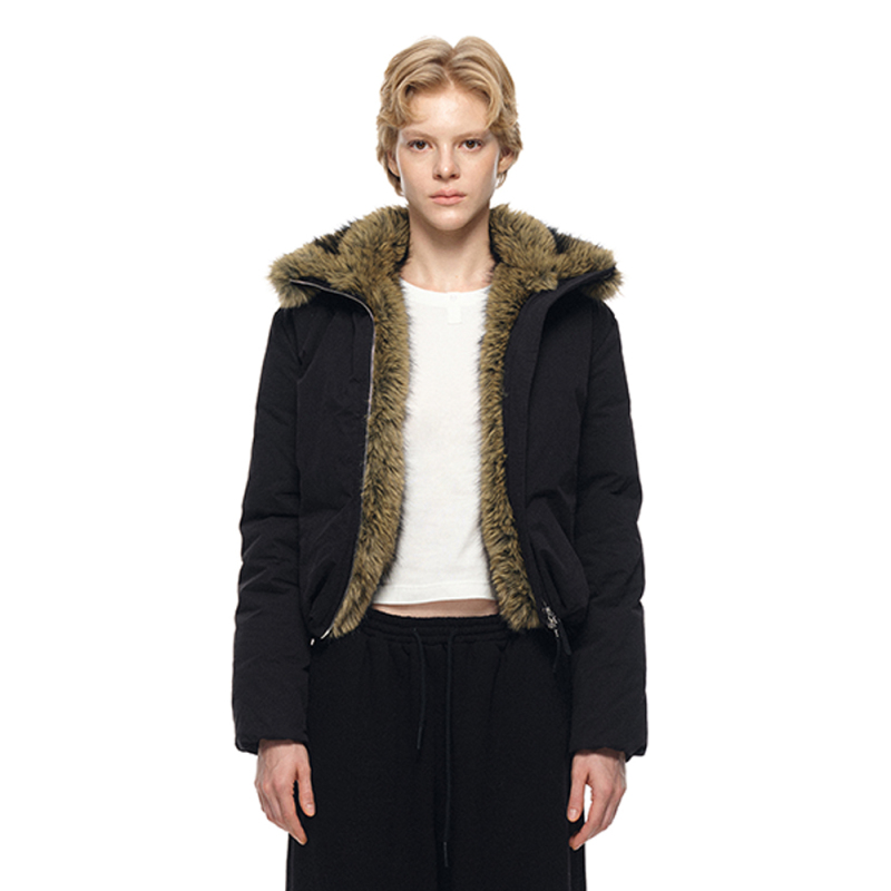 Sansfrontieres Finley Puffer Jacket Ultra-Light Short down Jacket with Fur Collar