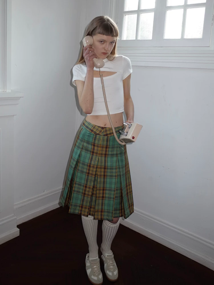SANSFRONTIERES "KIM T-Shirt" hollow design high-waist short shoulder slim T-shirt
